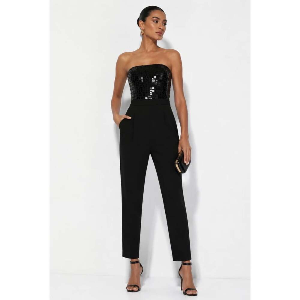 Alice + Olivia Jeri Strapless Sequin Jumpsuit Women’s Black Dressy Cropped Small